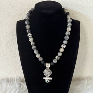 NWOT Jasper Beaded Necklace with 925 Intricate Pendant